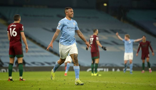 Jesus lập cú đúp giúp Man City vượt qua Wolves ở 10 phút cuối trận -ẢNH: AFP Jesus lập cú đúp giúp Man City vượt qua Wolves ở 10 phút cuối trận -ẢNH: AFP
