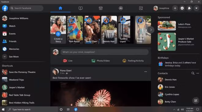 Ứng dụng Facebook trên Windows 10 giờ đây có cả giao diện sáng và tối - Ảnh chụp màn hình