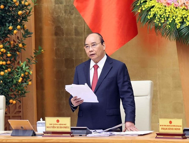 Thủ tướng Nguyễn Xuân Phúc phát biểu tại phiên họp Chính phủ thường kỳ tháng 2 ngày 2/3/2021. (Ảnh: Thống Nhất/TTXVN)  Thủ tướng Nguyễn Xuân Phúc phát biểu tại phiên họp Chính phủ thường kỳ tháng 2 ngày 2/3/2021. (Ảnh: Thống Nhất/TTXVN)
