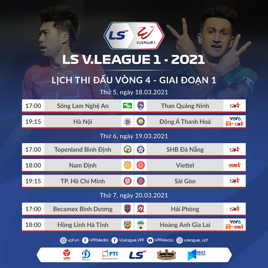 Lịch thi đấu vòng 4 V.League 2021. Ảnh: VPF.