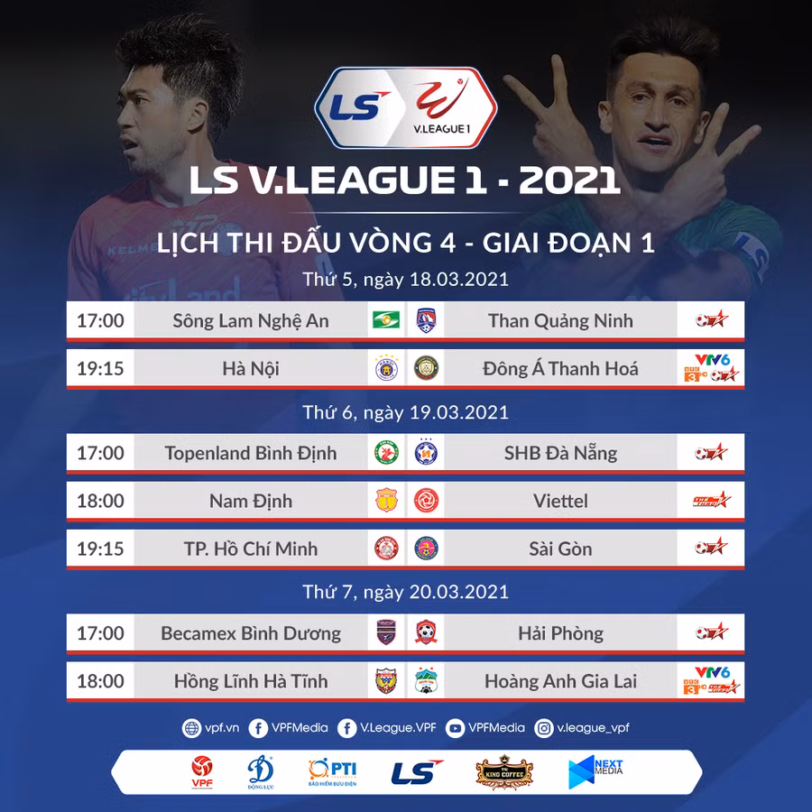 Lịch thi đấu vòng 4 V.League 2021. Ảnh: VPF.