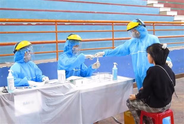 Lấy mẫu xét nghiệm COVID-19. (Ảnh: Tường Vi/TTXVN)