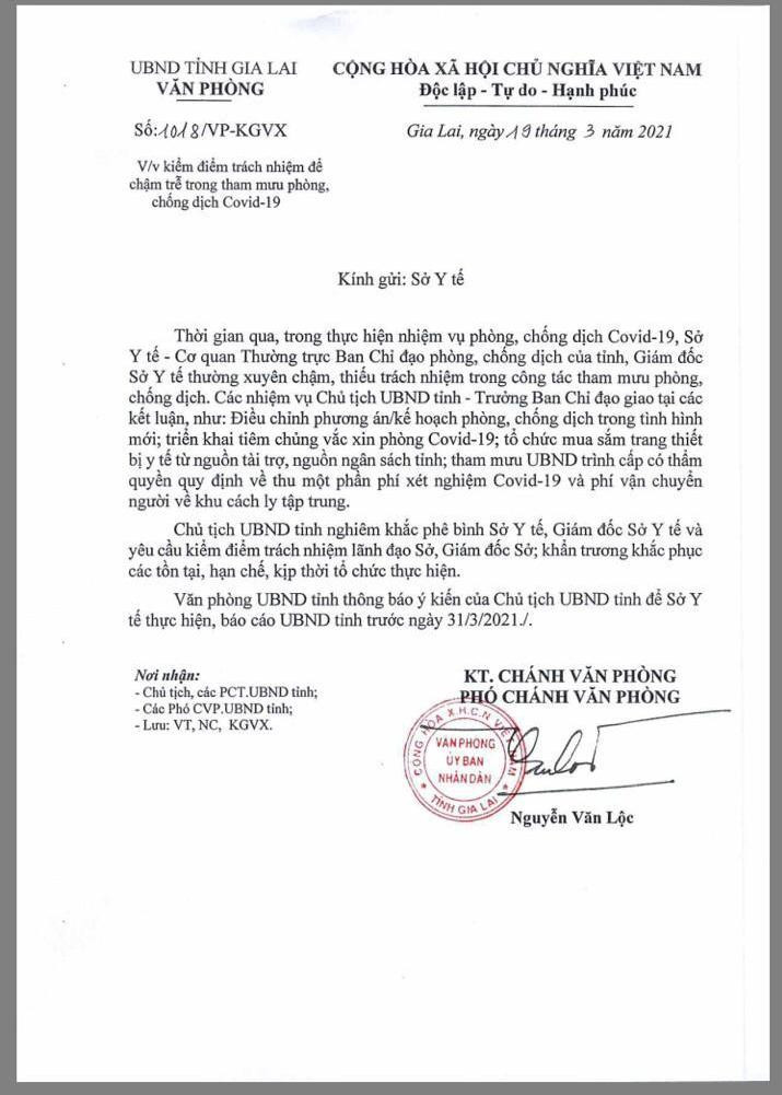 Văn bản của UBND tỉnh. Ảnh: Nam Cường