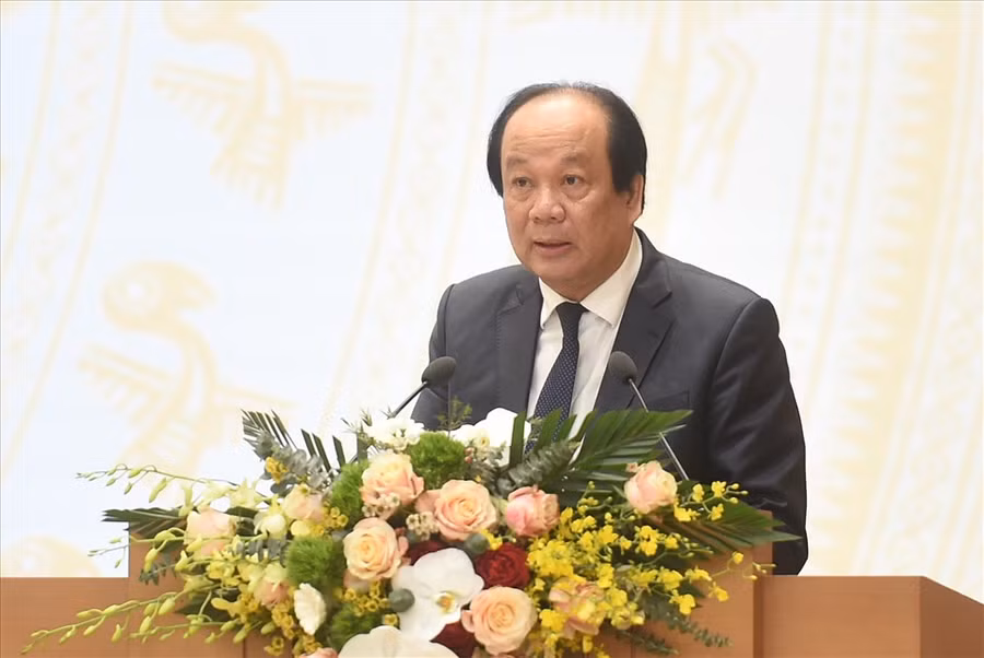 Bộ trưởng, Chủ nhiệm VPCP Mai Tiến Dũng, Tổ trưởng Tổ công tác phát biểu tại Hội nghị. Ảnh VGP/Quang Hiếu