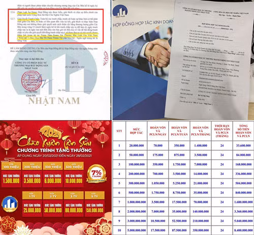 Thông tin lãi suất và hợp đồng hợp tác kinh doanh của Công ty Nhật Nam gửi đến khách hàng. Ảnh: CHÂU THY