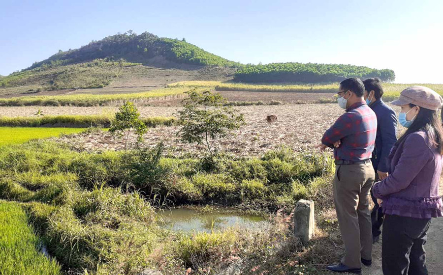 Đoàn công tác của huyện Kbang kiểm tra tình hình sản xuất vụ Đông Xuân tại cánh đồng xã Kông Bờ La. Ảnh: Minh Nguyễn