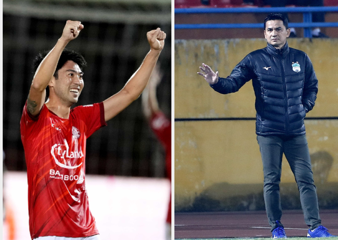 Lee Nguyễn (trái) tái ngộ Kiatisak ở trận cầu tâm điểm HAGL - CLB TP.HCM trên sân Pleiku. Ảnh: MINH HOÀNG-ĐỘC LẬP