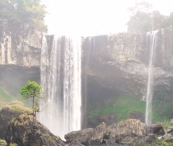 Thác K50 chảy qua những triền đá rêu phong và ầm ào giữa đại ngàn.