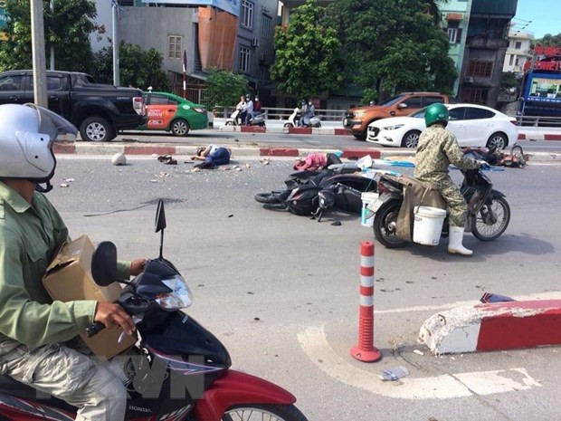 Hiện trường vụ tai nạn. (Ảnh: Trung Nguyên-Hoàng Tùng/TTXVN)