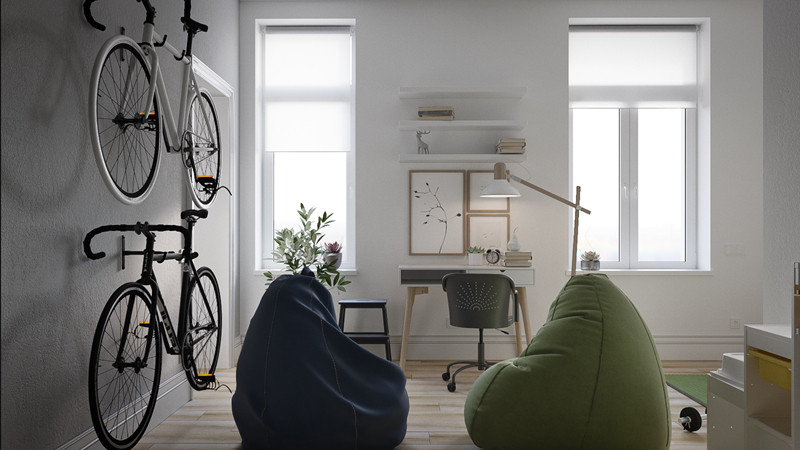  Ngoài cửa sổ, đèn sàn tăng thêm ánh sáng cho căn phòng.