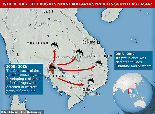 Ký sinh trùng sốt rét kháng thuốc được phát hiện lần đầu tiên ở Campuchia và sau khoảng 10 năm đã lan sang các nước láng giềng Đông Nam Á. Ảnh: DailyMail Ký sinh trùng sốt rét kháng thuốc được phát hiện lần đầu tiên ở Campuchia và sau khoảng 10 năm đã lan sang các nước láng giềng Đông Nam Á. Ảnh: DailyMail