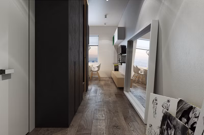  Cũng như bao căn hộ nhỏ khác, gương được sử dụng như vũ khí bí mật tạo cảm giác căn phòng rộng hơn so với diện tích thực tế.