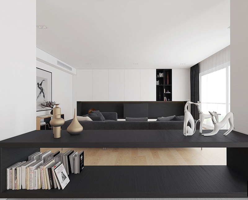 Bàn trung tâm trang nhã hơn với những tác phẩm nghệ thuật trang trí bên trên. Kệ bên dưới dùng để lưu trữ sách hay đặt máy tính.