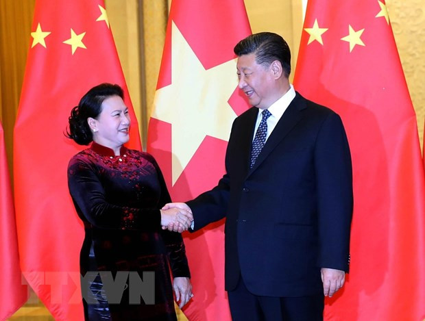 Chủ tịch Quốc hội Nguyễn Thị Kim Ngân hội kiến Tổng Bí thư, Chủ tịch nước CHND Trung Hoa Tập Cận Bình. (Ảnh: Trọng Đức/TTXVN)