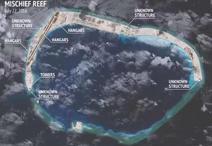 Đá Subi bị Trung Quốc bồi đắp, quân sự hóa trái phép. Ảnh: CSIS.
