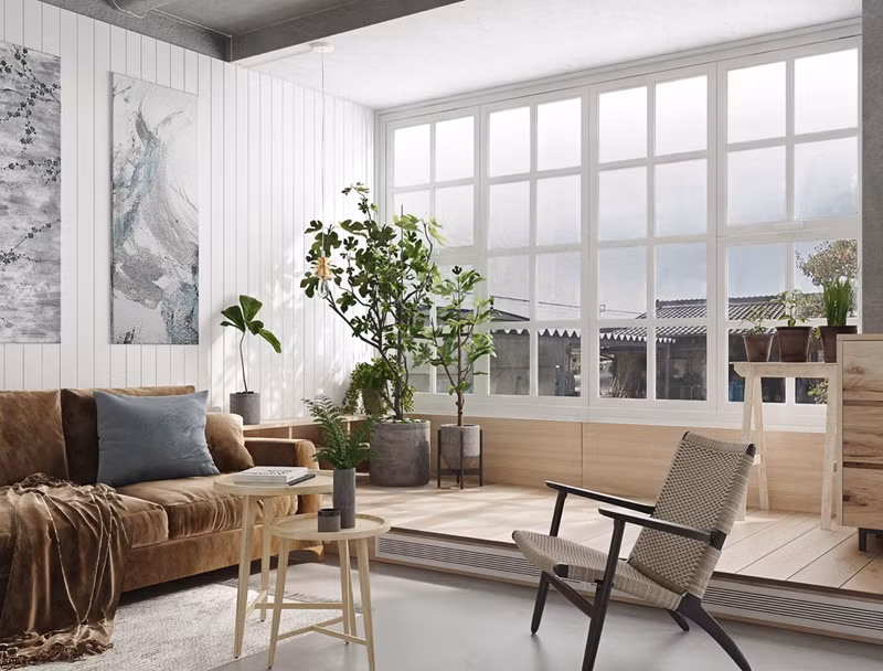  Cây xanh bố trí khắp nơi trong nhà mang đến cảm giác yên bình, thanh tịnh.