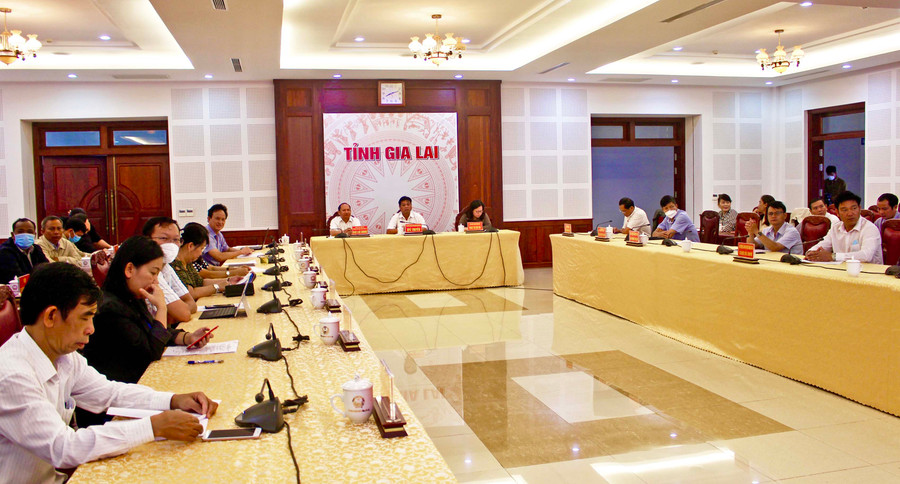 Quang cảnh hội nghị tại điểm cầu trực tuyến của tỉnh Gia Lai. Ảnh: Phan Lài