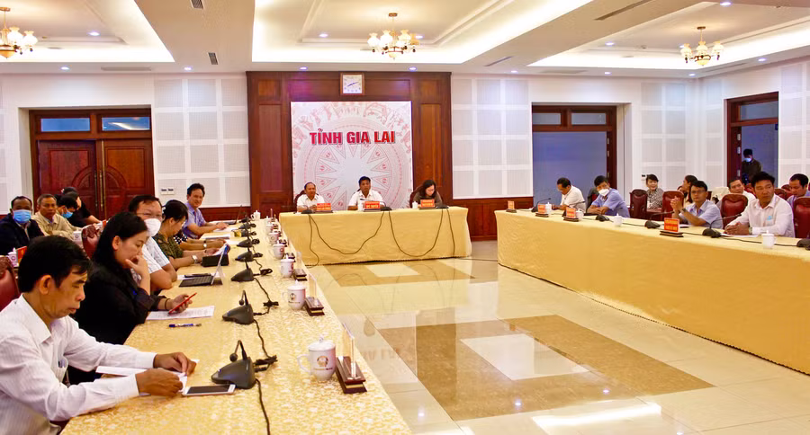 Quang cảnh hội nghị tại điểm cầu trực tuyến của tỉnh Gia Lai. Ảnh: Phan Lài