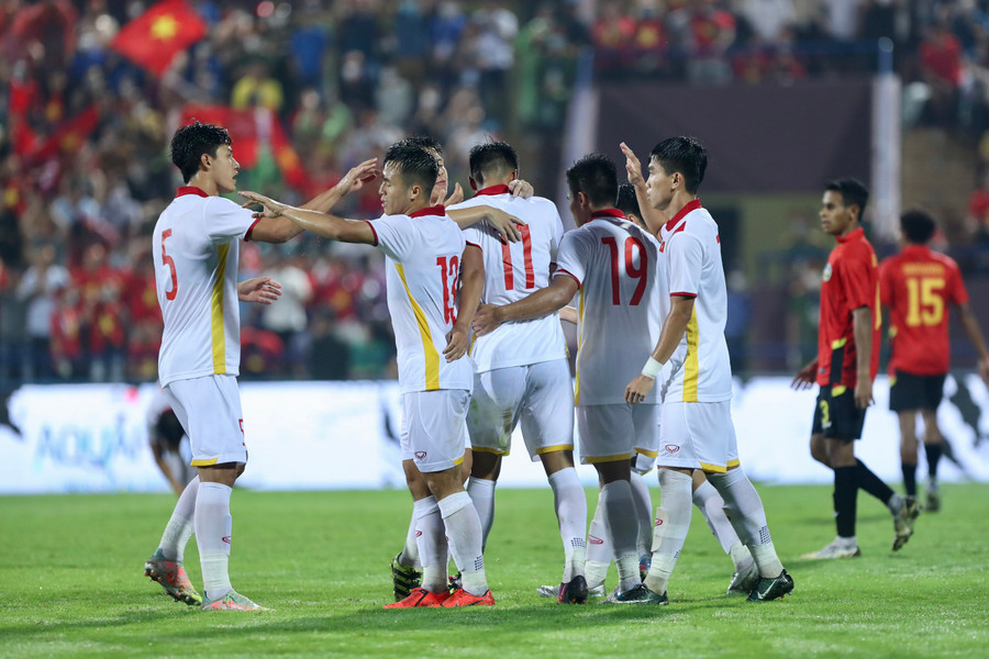 U23 Việt Nam đã giành ngôi đầu bảng sau khi đánh bại U23 Đông Timor. Ảnh: Văn Hữu
