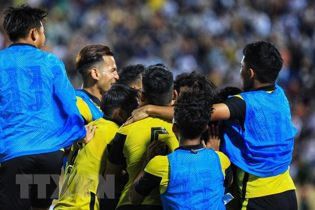 Niềm vui của các cầu thủ U23 Malaysia. Ảnh: Tuấn Anh/TTXVN