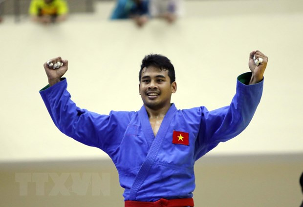 Vận động viên Trần Thương, hạng cân 90kg giành huy chương Vàng thứ tư cho Kurash Việt Nam. (Ảnh: Trần Việt/TTXVN)