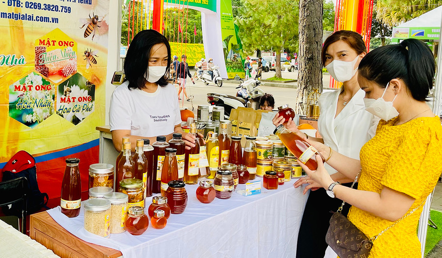 Công ty TNHH Xuất nhập khẩu ong mật Gia Lai thường tham gia quảng bá thương hiệu tại các hội chợ, chương trình kết nối cung cầu. Ảnh: Vũ Thảo Công ty TNHH Xuất nhập khẩu ong mật Gia Lai thường tham gia quảng bá thương hiệu tại các hội chợ, chương trình kết nối cung cầu. Ảnh: Vũ Thảo