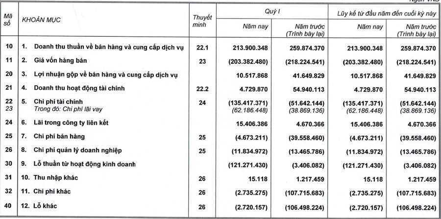 Nguồn Báo cáo tài chính quý I/2022 của HNG.