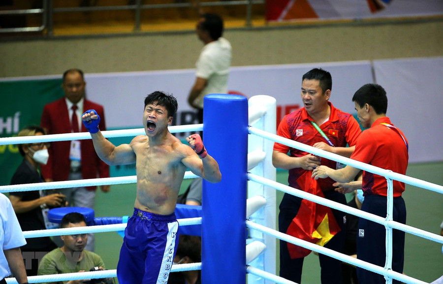 Việt Nam nhất toàn đoàn môn Kickboxing với 5 huy chương Vàng. (Ảnh: Phạm Tuấn Anh/TTXVN) Việt Nam nhất toàn đoàn môn Kickboxing với 5 huy chương Vàng. (Ảnh: Phạm Tuấn Anh/TTXVN)