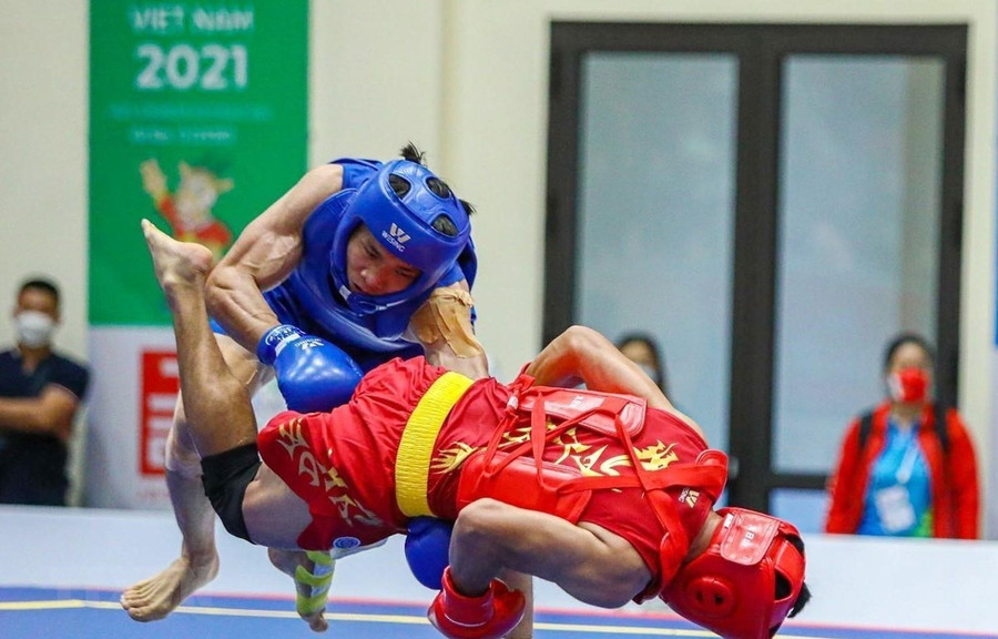 Wushu giành 6 huy chương Vàng ở nội dung tấn thủ. (Ảnh: Phạm Tuấn Anh/TTXVN)  Wushu giành 6 huy chương Vàng ở nội dung tấn thủ. (Ảnh: Phạm Tuấn Anh/TTXVN)