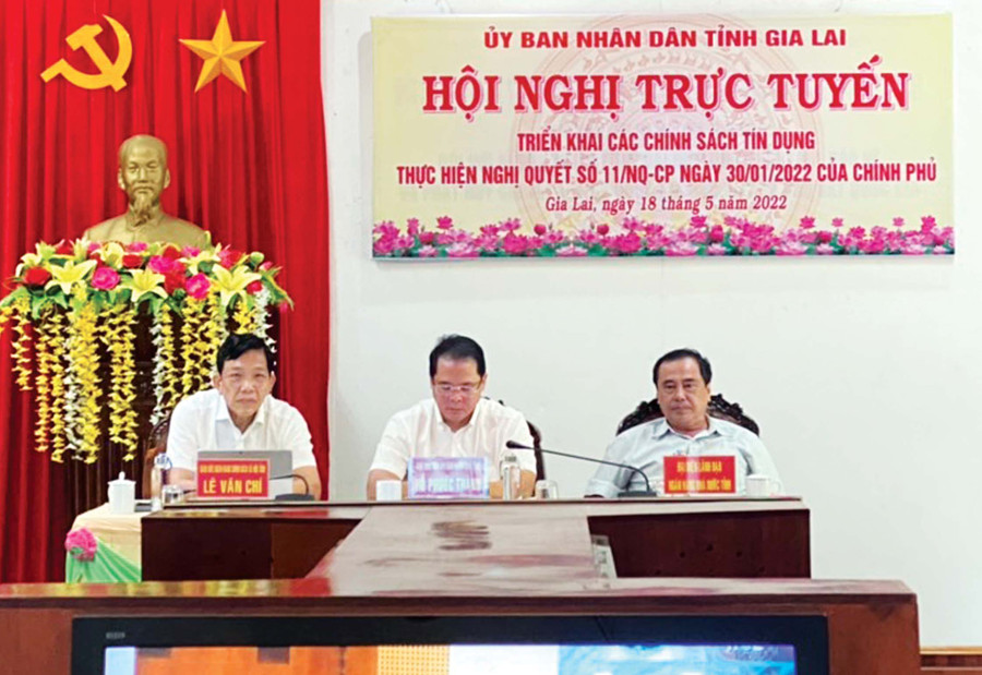 Quang cảnh Hội nghị triển khai các chính sách tín dụng thực hiện Nghị quyết số 11/NQ-CP của Chính phủ tại điểm cầu Gia Lai. Ảnh: Sơn Ca