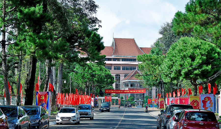 Các cơ quan, đơn vị, công sở và hộ gia đình treo cờ Tổ quốc chào mừng từ sáng ngày 19-5 đến hết ngày 25-5-2022. Ảnh: Đức Thụy Quang cảnh TP. Pleiku. Ảnh: Đức Thụy