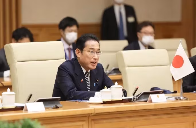 Thủ tướng Nhật Bản Kishida Fumio tại hội đàm - Ảnh: Hữu Hưng