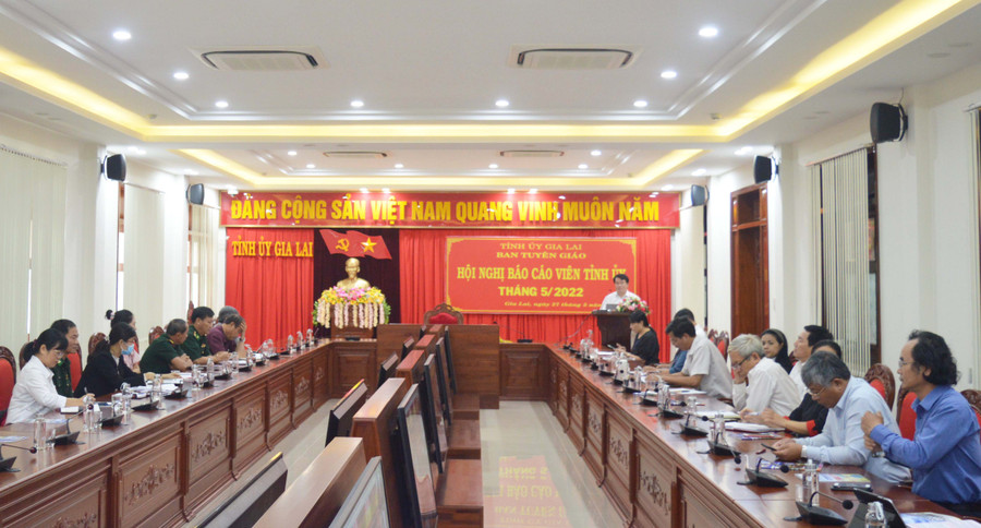 Quang cảnh hội nghị tại điểm cầu Tỉnh ủy. Ảnh: Anh Huy