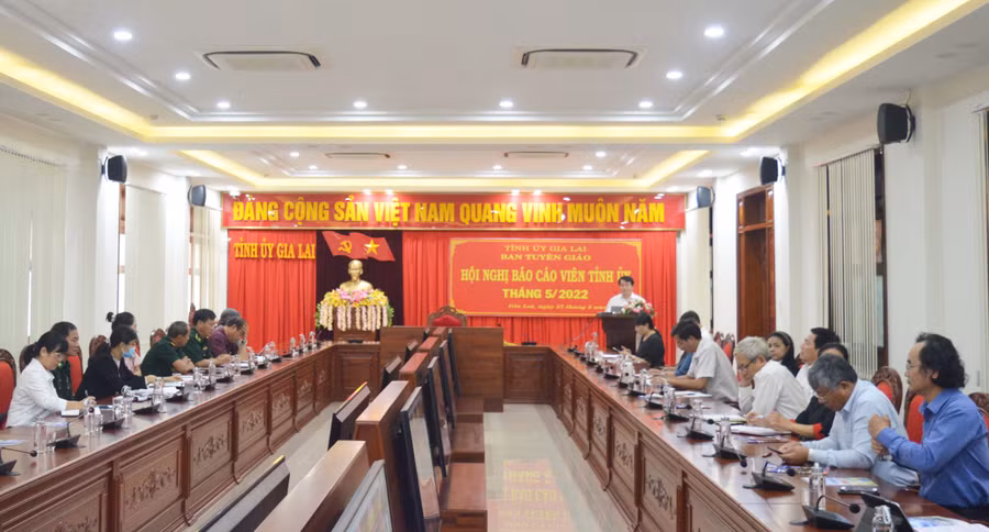 Quang cảnh hội nghị tại điểm cầu Tỉnh ủy. Ảnh: Anh Huy