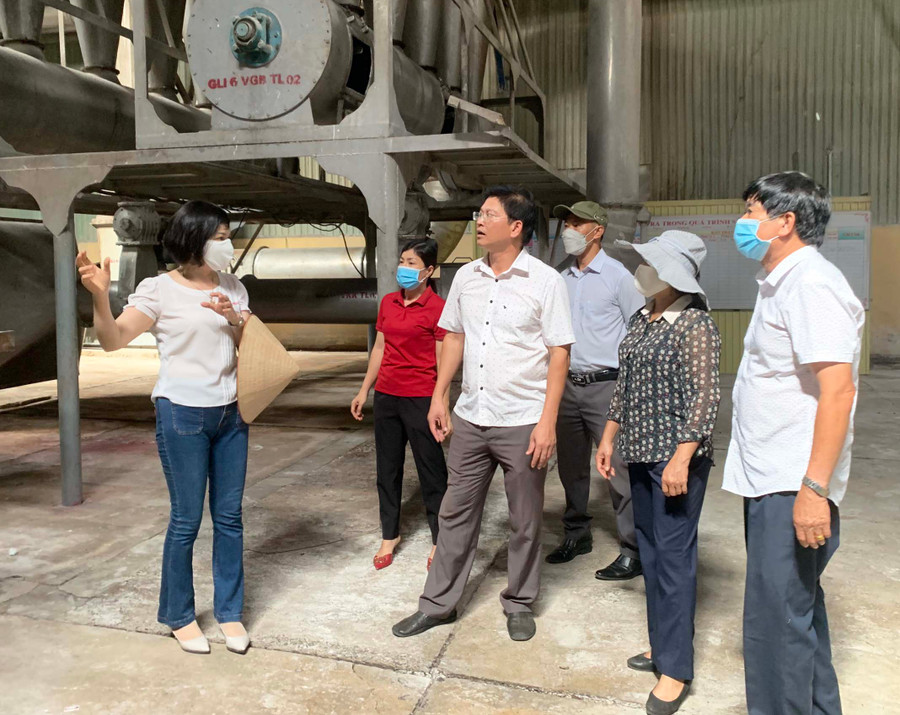 Đoàn giám sát và lãnh đạo UBND huyện Krông Pa đi khảo sát thực tế tại Nhà máy chế biến tinh bột sắn. Ảnh: Vũ Chi