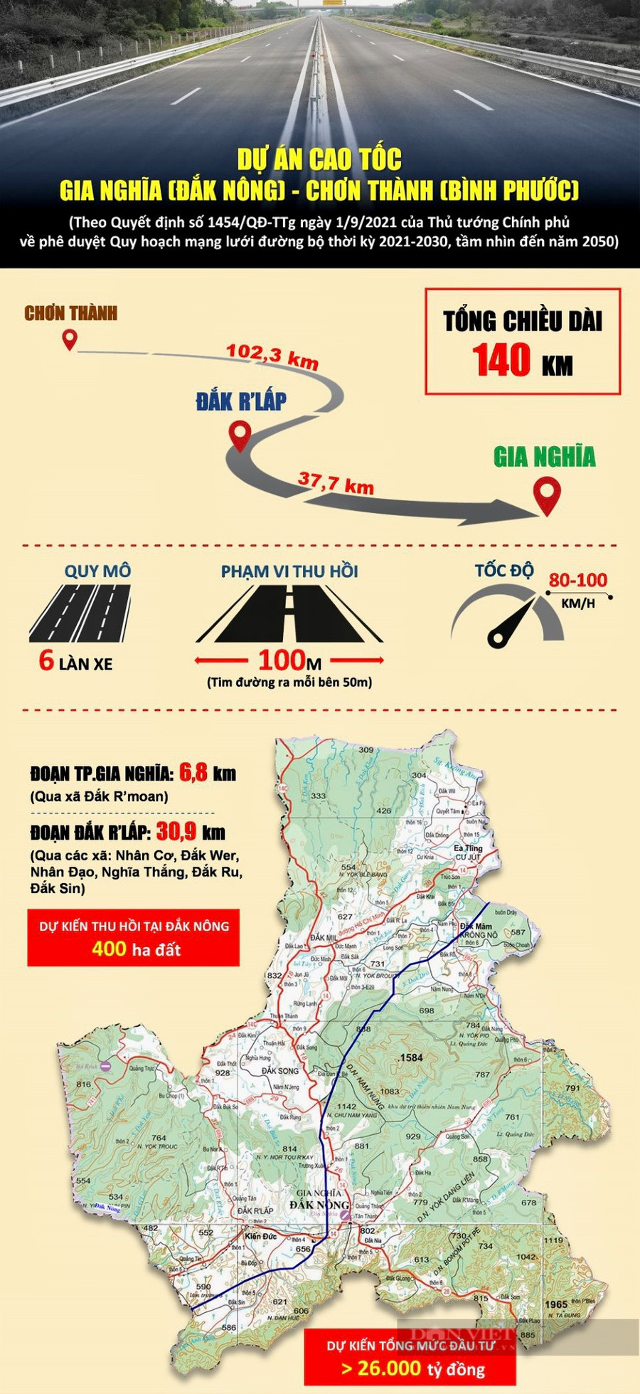 Thông tin tổng quan Dự án Cao tốc Đắk Nông - Chơn Thành. Ảnh: Báo Đắk Nông