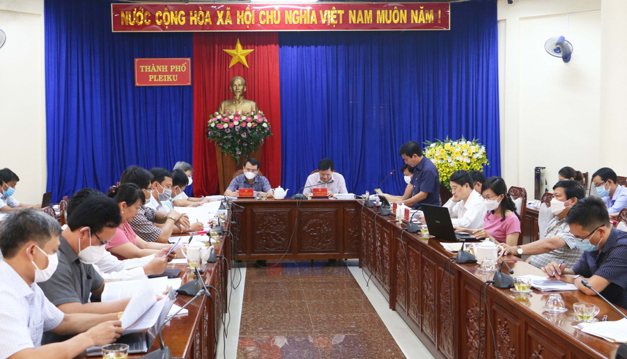 Quang cảnh buổi giám sát tại UBND TP. Pleiku. Ảnh: Quang Tấn