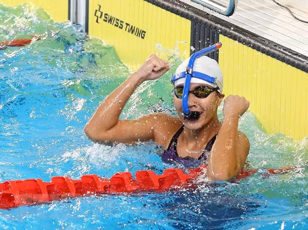Phạm Thị Thu giành huy chương Vàng và phá kỷ lục SEA Games nội dung 100m vòi hơi chân vịt nữ của môn Lặn với thành tích 40 giây 41. Ảnh: Phạm Kiên/TTXVN