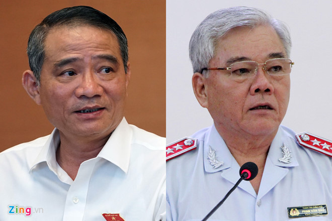 Quốc hội phê chuẩn miễn nhiệm chức vụ đối với ông Trương Quang Nghĩa (trái) và ông Phan Văn Sáu. Quốc hội phê chuẩn miễn nhiệm chức vụ đối với ông Trương Quang Nghĩa (trái) và ông Phan Văn Sáu.
