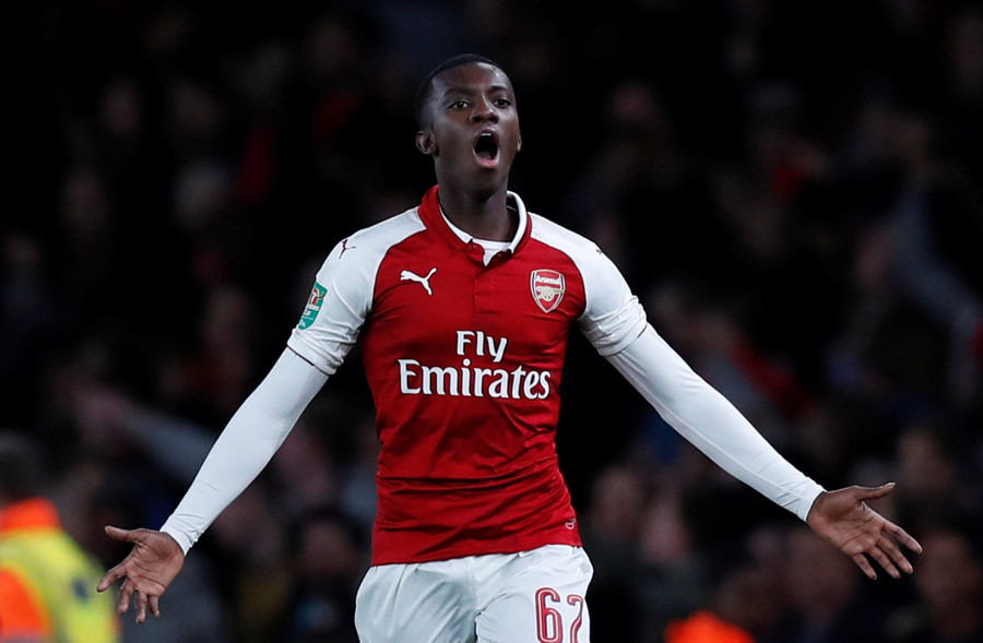 Edward Nketiah - người hùng của Arsenal trong chiến thắng trước Norwich City. Ảnh: REUTERS  Edward Nketiah - người hùng của Arsenal trong chiến thắng trước Norwich City. Ảnh: REUTERS