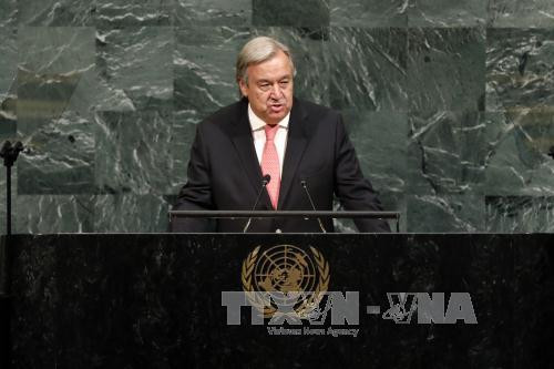 Tổng Thư ký LHQ Antonio Guterres phát biểu tại Khóa họp 72 của Đại hội đồng LHQ ở New York, Mỹ.