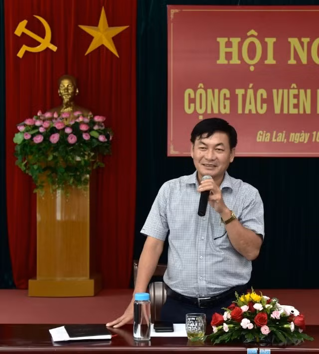 Tổng Biên tập Báo Gia Lai Huỳnh Kiên phát biểu tại hội nghị. Ảnh: Đức Thụy