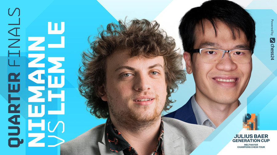 Lê Quang Liêm (phải) đánh bại Niemann ở tứ kết Generation Cup. Ảnh: GCT