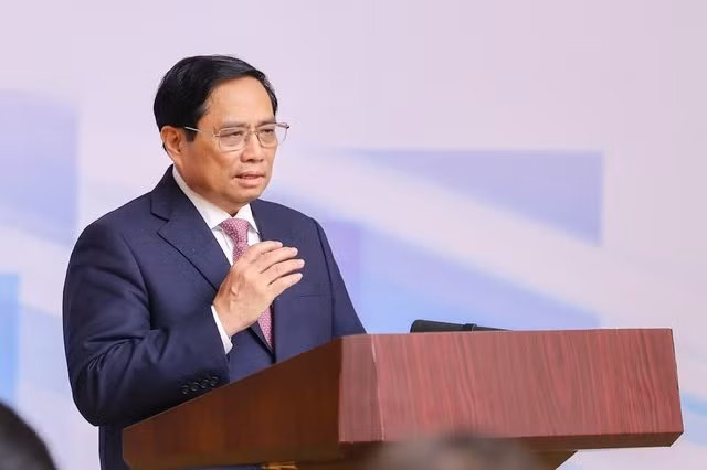 Thủ tướng Phạm Minh Chính tại hội nghị đối thoại với các doanh nghiệp nước ngoài sáng 17.9. Ảnh: Nhật Bắc/TN