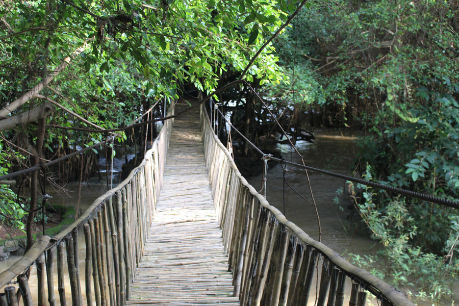 Cầu treo ở Khu du lịch Bản Đôn-Thanh Hà. Ảnh: Quang Viên