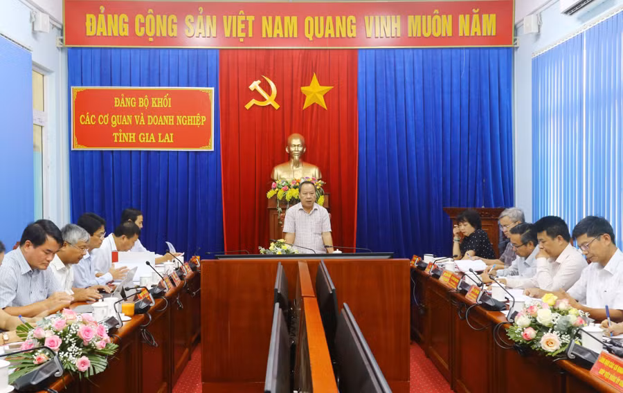 Phó Bí thư Thường trực Tỉnh ủy phát biểu tại buổi làm việc. Ảnh: ANH HUY