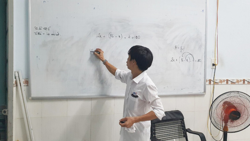 Tấm bảng cũ được treo trên bức tường nhà trọ của thầy giáo công nhân.