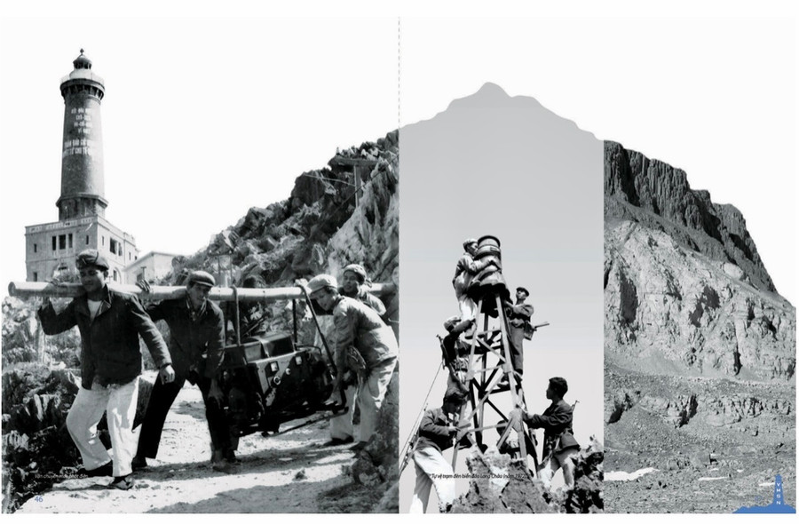 Công nhân đèn biển Long Châu sửa chữa trang thiết bị, năm 1972. Ảnh: T.L