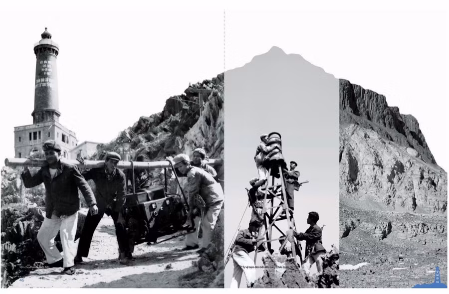 Công nhân đèn biển Long Châu sửa chữa trang thiết bị, năm 1972. Ảnh: T.L