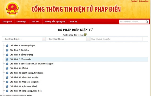 Kết quả pháp điển hệ thống quy phạm pháp luật đối với các chủ đề: Quốc phòng; Tổ chức chính trị-xã hội, hội và 29 đề mục được công bố trên Cổng thông tin điện tử pháp điển. (Ảnh chụp màn hình) Kết quả pháp điển hệ thống quy phạm pháp luật đối với các chủ đề: Quốc phòng; Tổ chức chính trị-xã hội, hội và 29 đề mục được công bố trên Cổng thông tin điện tử pháp điển.